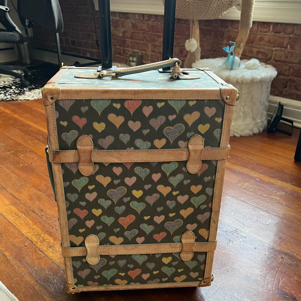 Dooney and Bourke vintage trunk suit case. Black with rainbow hearts. Rare!